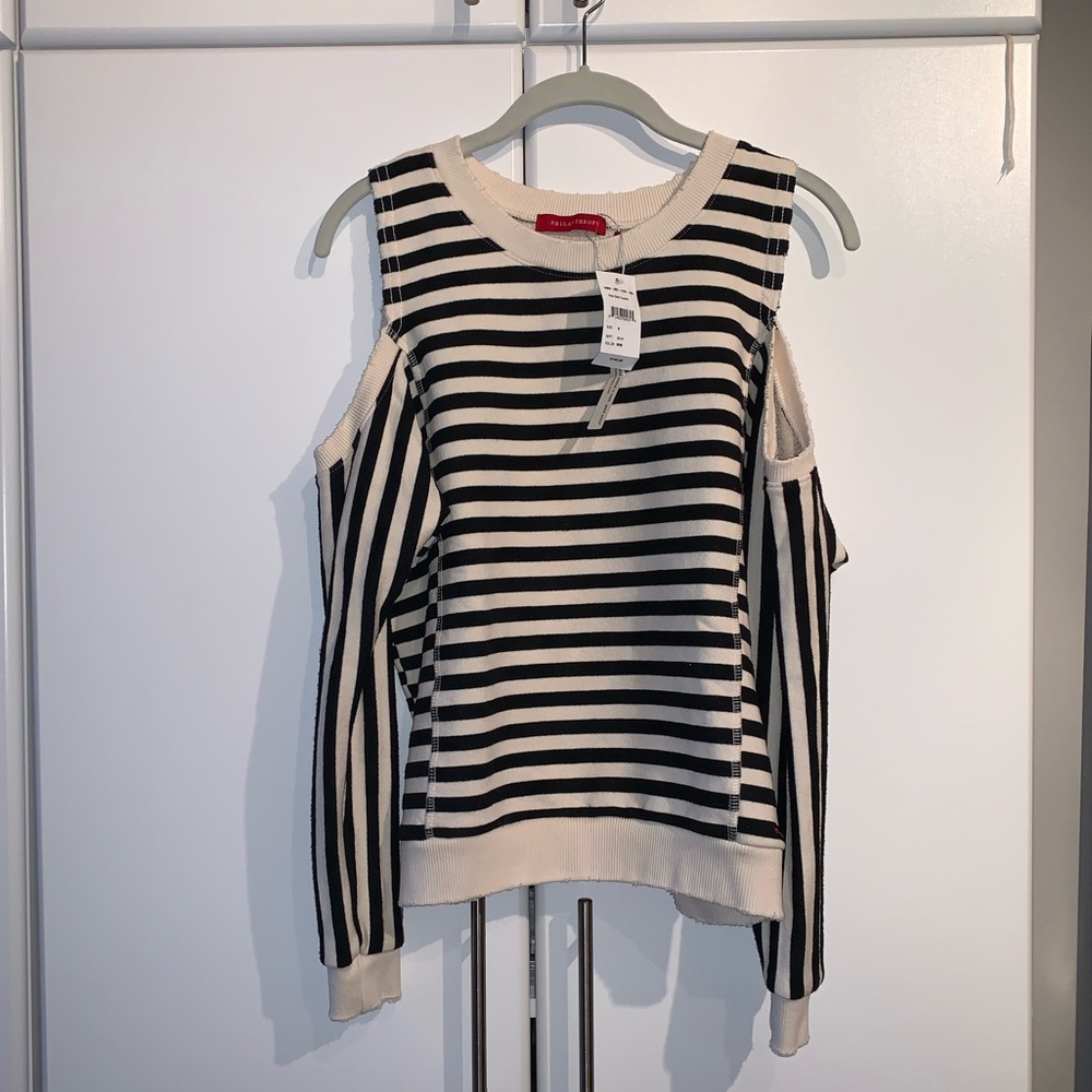 N:philanthropy striped cut out shoulders top